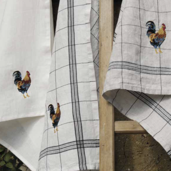 CHARVET ??DITIONS Coq Embroidered Linen Tea Towel